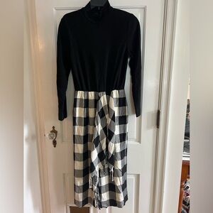 Vintage Wool Dress Black Buffalo Plaid Check Skirt Mock Neck Long Sleeve Sz 10